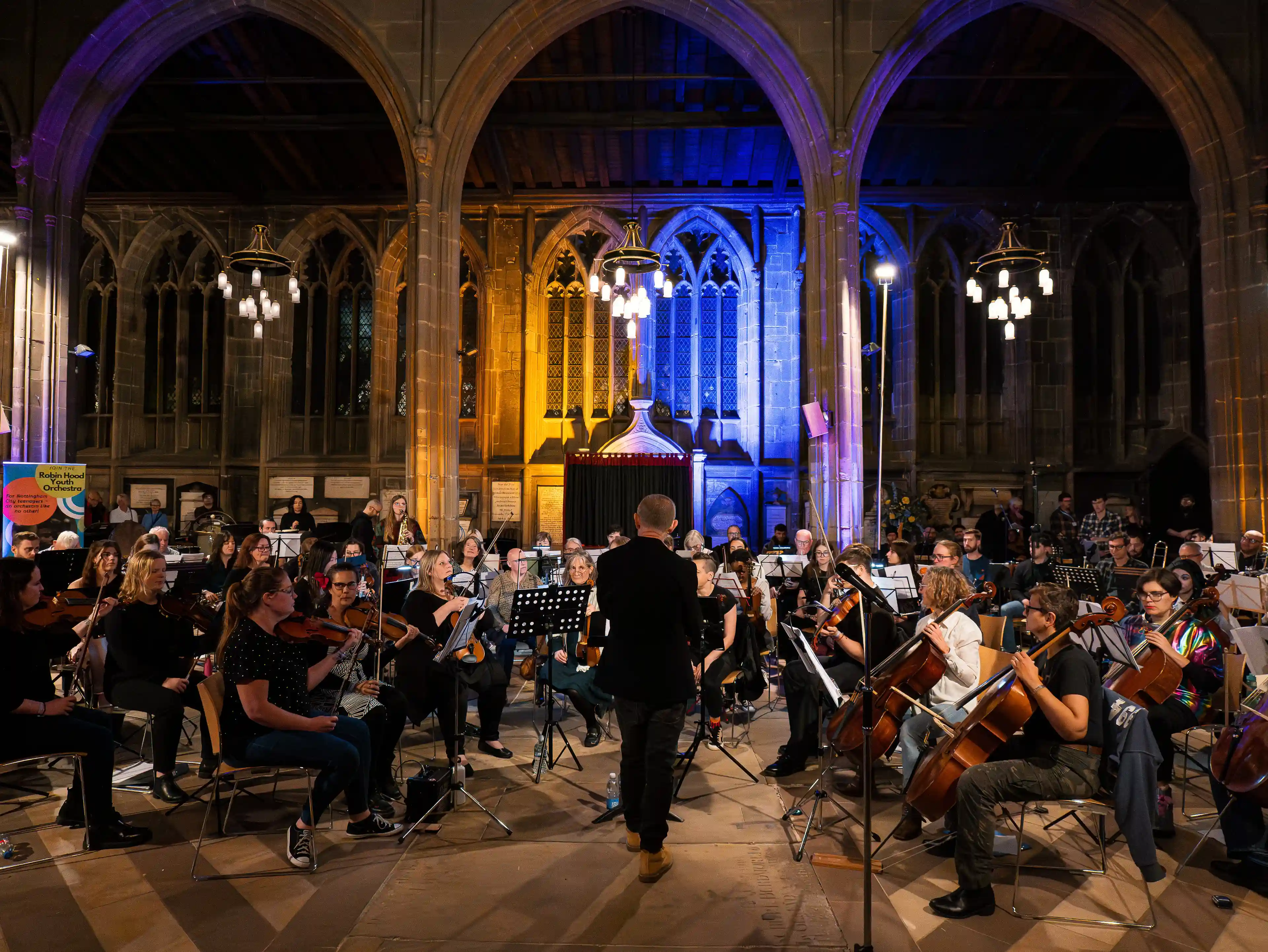An orchestra playing in St Mary's Church at Hockley Hustle